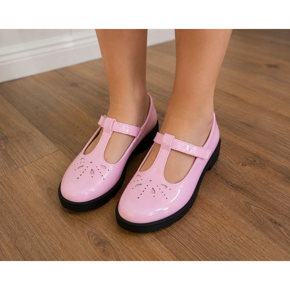 Pop Girls Pink Patent T-Strap Mary Jane Shoes Kids Size‎ 3M Platform Chunky NEW